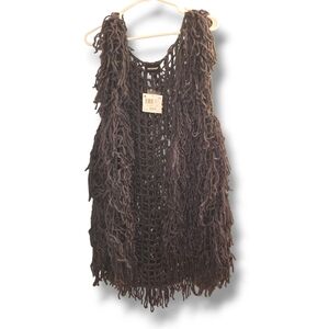 Joe boxer vintage macrame knit loop Fringe vest boho y2k Size large nwt